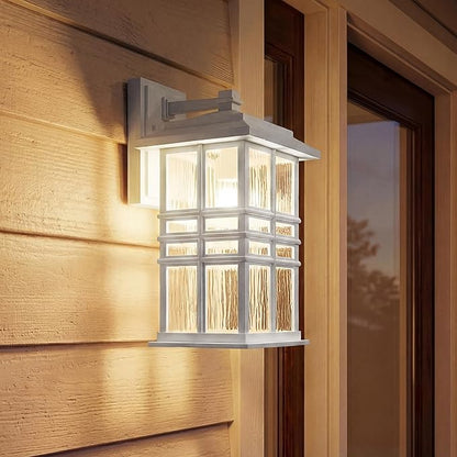 Kichler Beacon Square 14.25" Outdoor Wall Light in White, 1-Light Exterior Wall Sconce with with Clear Hammered Glass, (14.25" H x 8" W), 49830WH
