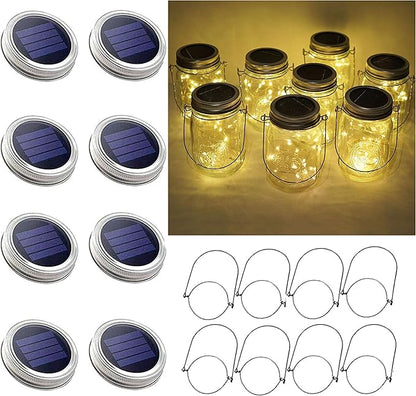 30LED Solar Mason Jar Lights, 8 Pack Jar Lid String Lights (No Jars), Waterproof Fairy Firefly Light for Garden, Patio, Outdoor, Yard, Lawn Decor(Warm White)