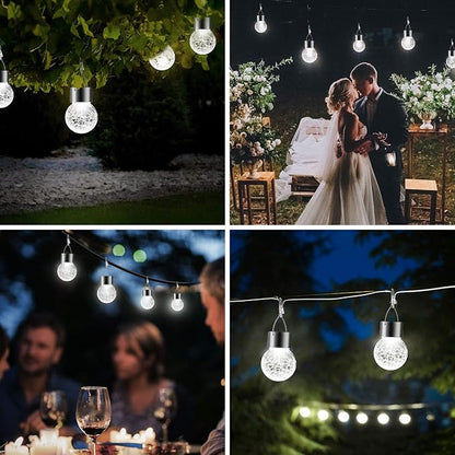 PARTPHONER 32 Pack Hanging Solar Lights Outdoor, Waterproof Solar Globe Lantern with Handle and Clip, Decorative Cracked Glass Ball Lights for Christmas Decor, Tree, Yard, Garden, Patio (Cold White)