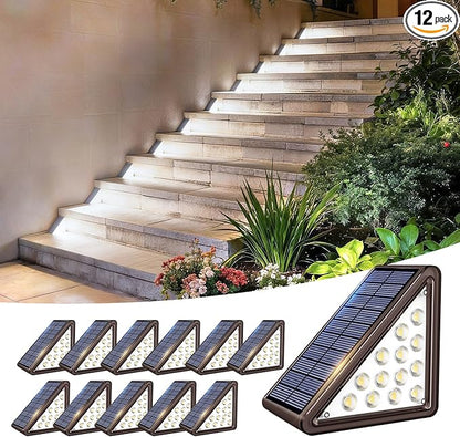 Brown Solar Step Light Outdoor Stair Lights, Deck Lights Outdoor Powered IP65 Waterproof, 6500K Cool White Solar Outdoor Step Light, Decor for Stair, Deck, Step,Porch and Outside Patio,12 Pack