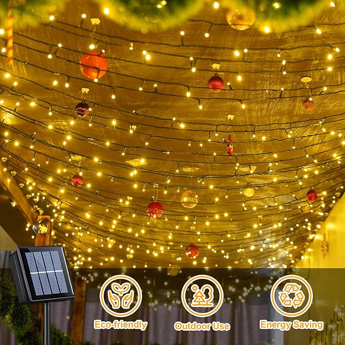 QITONG 2 Pack Solar Christmas Lights Warm White, Each 66ft 200 LED Solar String Lights Outdoor Waterproof, 8 Modes | Lumora