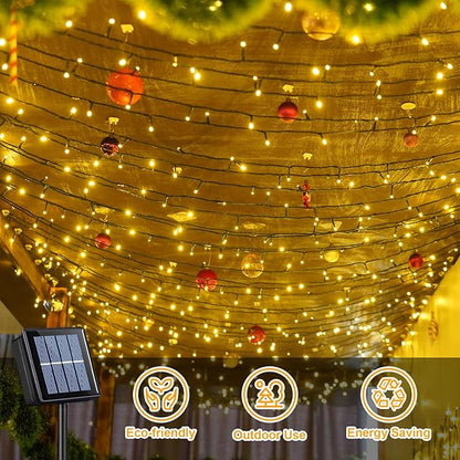 QITONG 2 Pack Solar Christmas Lights Warm White, Each 66ft 200 LED Solar String Lights Outdoor Waterproof, 8 Modes Solar Twinkle Lights