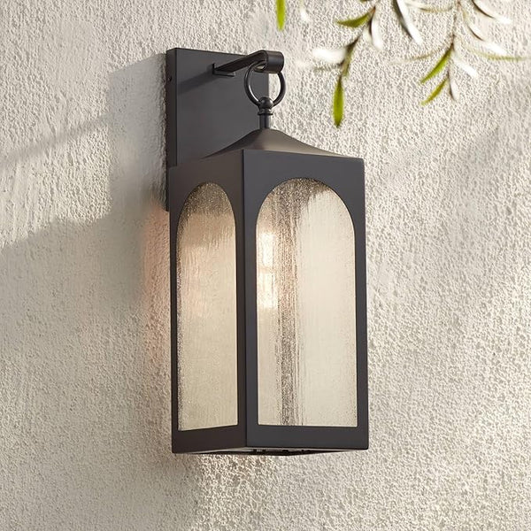 Possini Euro Design Tyne Modern Outdoor Wall Light Fixture Bronze Steel Lantern 20 1/2" Clear Seedy Glass Panels | Lumora
