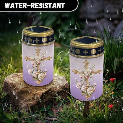 Cross Solar Lights Outdoor Pathway Solar Memorial Lights for Graves Waterproof Auto On/Off Outdoor Led Pathway Landscape Solar Lights for Garden, Yard, Patio, Path and Walkway