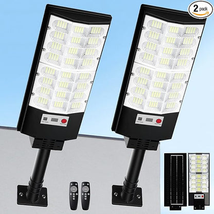 2-Pack Solar Street Lights Outdoor Waterproof, 12000LM Solar Lights with Motion Sensor, LED Flood Light with Remote, 6500K Dusk to Dawn Outdoor Lighting, Solares Parking Lot Light for Driveway Garage