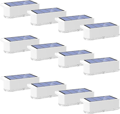 Peasur Solar Fence Lights Outdoor, 12 Pack Step Light Solar Powered, Waterproof LED Deck Lights for Stairs Railing Yard Patio Outside Warm White-White