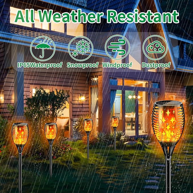 YoungPower Solar Outdoor Torch Lights Flickering Flame, 43" Outdoor Path Lights Waterproof Torch for Garden Yard Patio, 8 Pack
