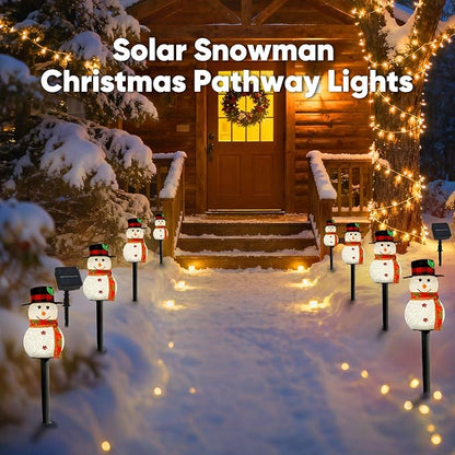 Homemory 3 Pack Solar Christmas Snowman Pathway Lights Outdoor Decor, Waterproof Lights Stakes for Winter Yard, Patio, Backyard, Porch, Lawn (All Black)