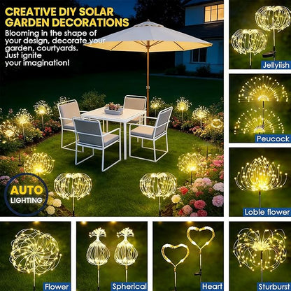 Solar Garden Lights, 2 Pack 200 LED Garden Decor Outdoor Lights, Solar Garden Lights Outdoor Waterproof-with 8 Light Modes, Solar Powered for Garden, Pathway, Patio, Yard, Flowerbed Decor Colorful