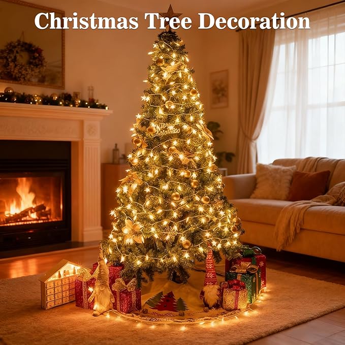 Star String Lights, 33ft 100 LED 8 Modes Star Fairy Lights Battery Operated Waterproof Indoor Outdoor for Bedroom Patio Party Wedding Tent Loft Bed Xmas Tree Decor, Warm White
