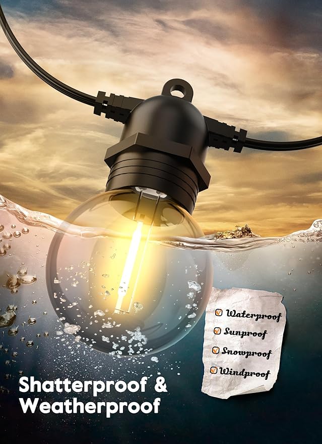 Brightown Outdoor Solar String Lights 34FT - LED G40 Pro Globe Patio Energy Saving with 11 Shatterproof Bulbs, 3 | Lumora