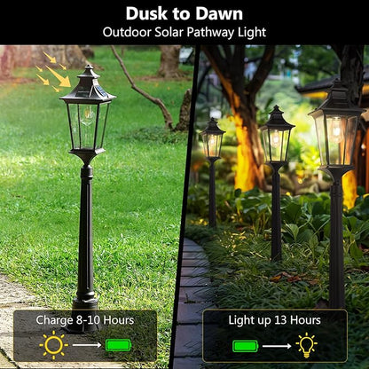 Emliviar Outdoor Solar Lamp Post Light, Dusk to Dawn Pole Lights with Clear Glass, Waterproof Solar Garden Light with Remote Control, LED Bulb Included, 500181PL-SL BK