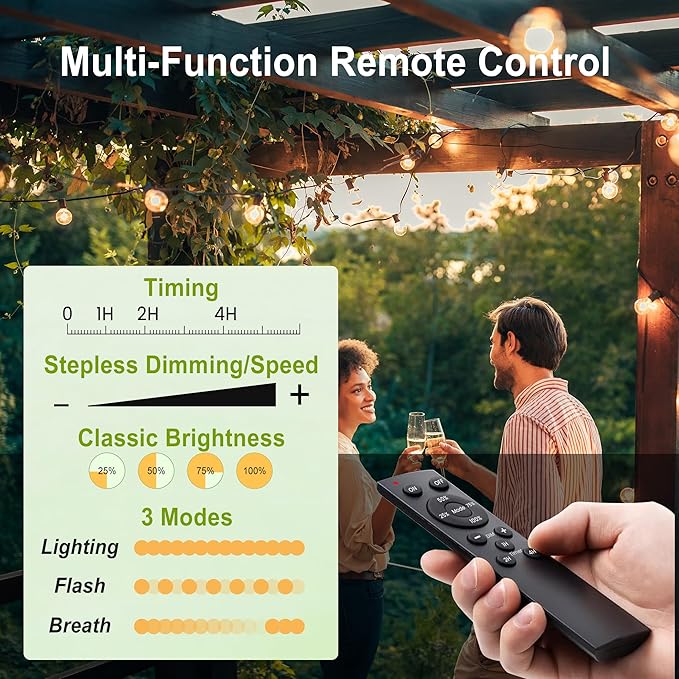 SUFEIMAS Outdoor-String-Lights-Patio-LED-Light-Outside 30FT Waterproof Dimmable Remote Outdoor Lighting Globe Plastic G40 Bulbs Hanging Lights Connectable for Backyard Porch Party 1FT Bulbs Spacing