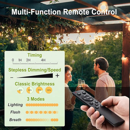 Outdoor-String-Lights-Patio-LED-Light-Outside 200FT Waterproof Dimmer Remote Outdoor Lighting with 3 Modes G40 Globe Plastic LED Bulbs Hanging Lights Connectable for Backyard Yard Porch Party