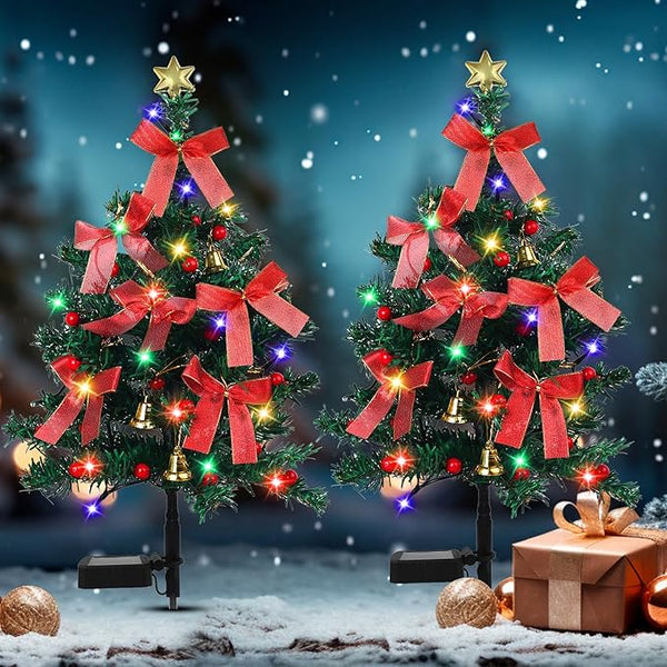 Solar Christmas Trees Decorations, 2 Pack Solar Powered Xmas Tree Lights, Pathway Lights with Multi-Color Lights | Lumora