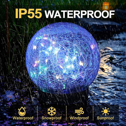 Solar Cracked Quartz Pathway Lights – IP68 Waterproof Dual-Temperature Glow for Garden Safety Artisanal Glass Globe with 10hr Runtime (Patio/Yard Decor) (Multicolored)