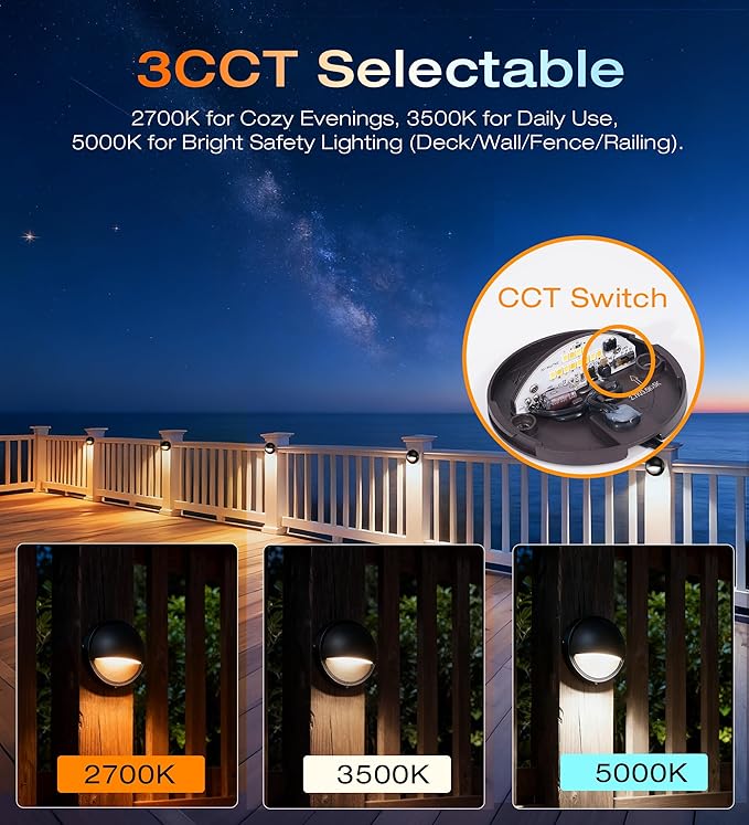 CLOUDY BAY [6 Pack] 3CCT Low Voltage LED Deck Lights Outdoor,2700K/3500K/5000K Selectable,Landscape Step Stair | Lumora