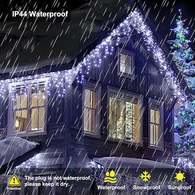 LED Icicle Lights for Outdoor Christmas Decorations,39.4Ft 400 LEDs Christmas Fairy Light with Timer&Memory Function,8 Lighting Modes,Plug in hanging Curtain Lights for Xmas Party(Cool White)