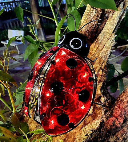 9.8“ Ladybug Solar Night Garden Light - Waterproof LED Outdoor Decorative Lantern, Metal Solar Powered Yard Art, Ladybug Gifts for Patio and Garden, Solar Landscape Path Light Ornament