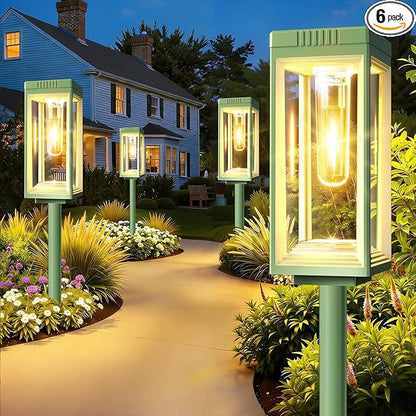 WdtPro 6 Pack Bright Solar Pathway Lights Outdoor, Auto On/Off, 15+ Hours Runtime, Solar Lighting for Garden Step Outside Yard Driveway Landscape Path Patio, Warm White, Green Shell