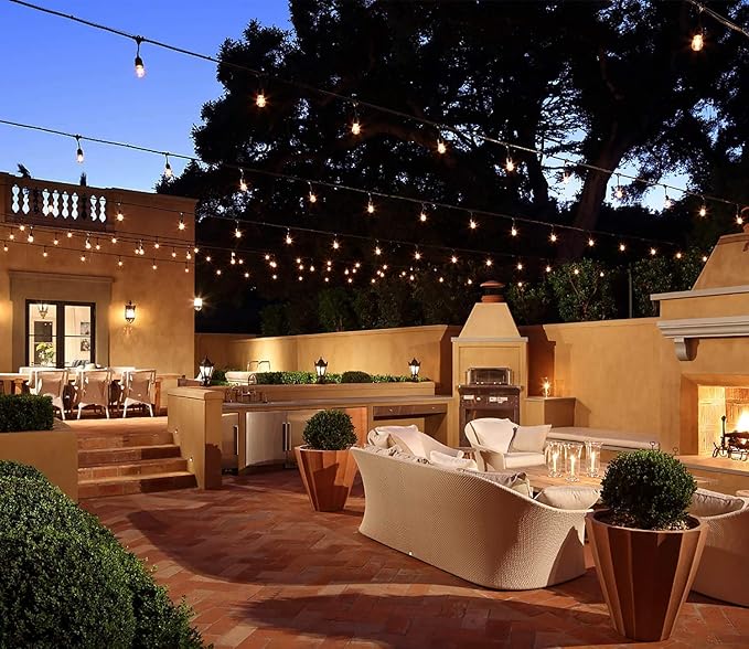 TORCHSTAR 50FT Outdoor String Lights Commercial Great Weatherproof with 15xE26 Sockets & 16 Vintage Edison LED | Lumora
