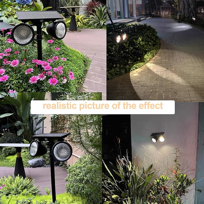 Solar Spotlights Outdoor, IP67 Waterproof 2-in-1 RGB Color Changing Double-Head Solar Lights, Christmas Landscape | Lumora