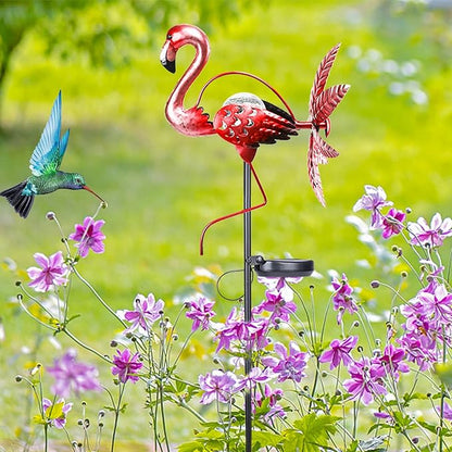Bshine Flamingo Solar Light Wind Spinner Outdoor Garden Decoration, Waterproof Garden Stake LED with Cracked Glass Ball, Gift for Mom,Lawn Ornaments for Pathway, Patio, Yard Christmas Decor Outdoor