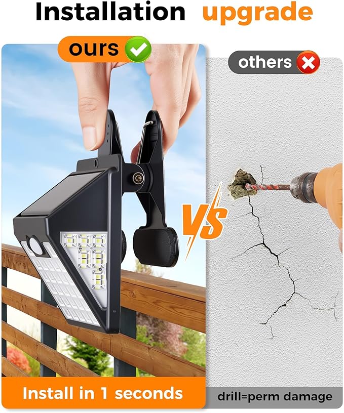 Clip On Solar Lights Outdoor,Motion Sensor Outdoor Lights, 72 LEDs 600LM Clip on Solar Fence Lights Outdoor Waterproof LED,Solar Lights for Wall Fence,Deck, Gutter,Camping