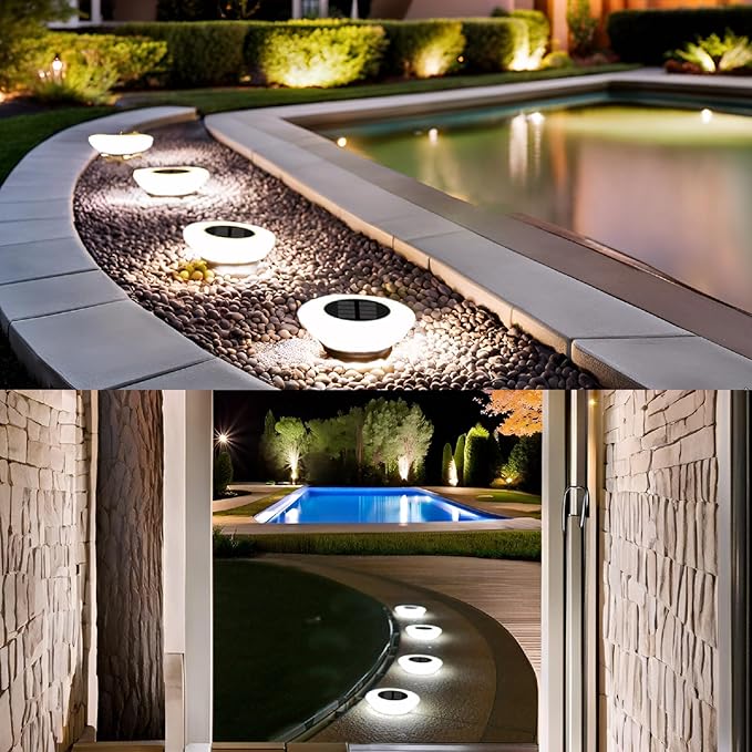 ASLIDECOR Solar Ground Lights Outdoor, 8 Pack Waterproof 14 LED Solar Deck Lights Round Step Lights Garden | Lumora