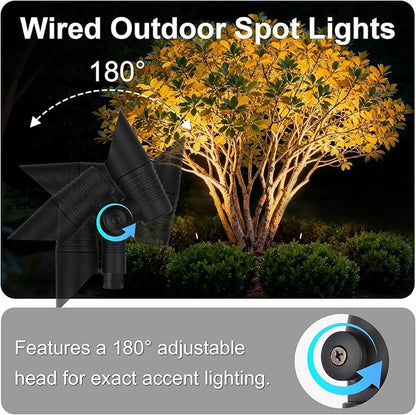 Mini Low Voltage Spot Lights Outdoor, 5W 12V LED Landscaping Spot Lights Wired for Outdoor Uplighting Yard Garden Tree House, 60° Beam Angle, 2200K/2700K/3000K/4000K /5000K, Black, 1PK
