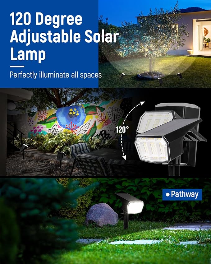 Solar Spot Lights Outdoor 63 LED 3 Lighting,Waterproof IP65 Modes Spotlights for Outside House Yard Garden | Lumora