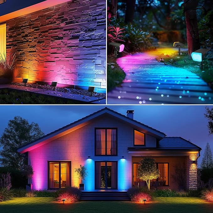 Consciot Solar Spot Lights Outdoor, Christmas Color Changing Lights Waterproof, 10 Colors Dusk-to-Dawn Landscape | Lumora