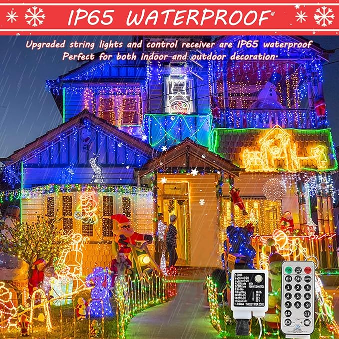 Color Changing Christmas Lights - Christmas Tree Lights - 180FT 500 LED with 11 Modes, Warm White and Multi & Color Christmas Light String, for Xmas Tree Decorations Garden Party