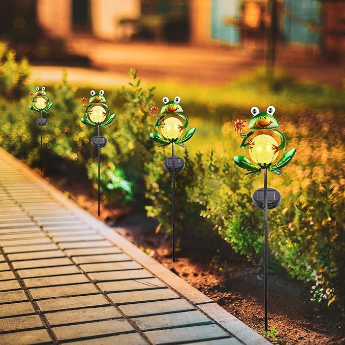 Garden Solar Lights Outdoor Decorative, Metal Frog Shape, Waterproof Stake Lights with 2 FT, Auto ON/Off Solar Powered Light for Lawn, Backyard, Patio, Pathway