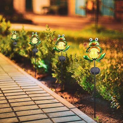 Garden Solar Lights Outdoor Decorative, Metal Frog Shape, Waterproof Stake Lights with 2 FT, Auto ON/Off Solar Powered Light for Lawn, Backyard, Patio, Pathway