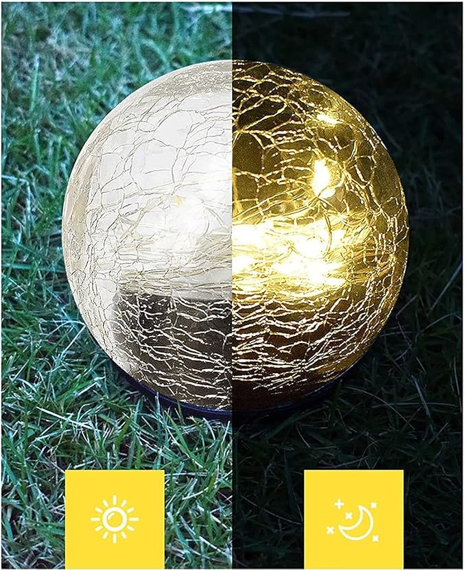 Super Bright Solar Lights, Garden Solar Lights, Cracked Glass Ball Waterproof Warm White Led, Garden Solar Lights Decorative for Lawn Patio Yard Pathway Christmas Garden Decor ( Color : Warm Light , S