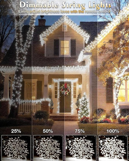 580 LED String Lights, 196FT Indoor Outdoor Fairy Lights, Waterproof Twinkle Christmas Decorations Lights with Remote for Bedroom Outside Tree Garden Patio Camping Party Wedding Decor, Pure White