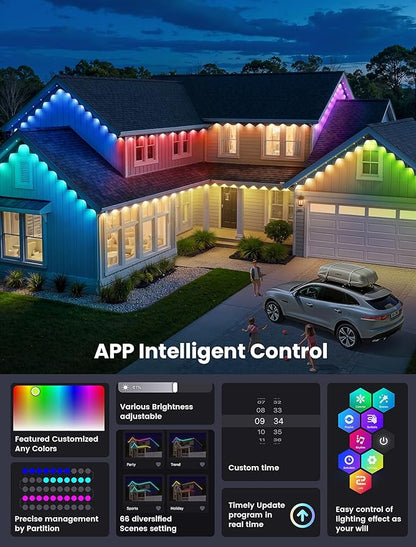 Permanent Lights Outdoor,Smart RGB LED Lights with 66 Scene Modes,50FT LED Eaves Lights IP67 Waterproof,Color Changing String LED Lights for House,Party,Holiday,Christmas,All year-round Decor