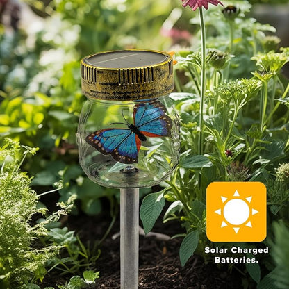 Crosslight Solar Butterfly Jar Stake Light | 3 Pack Waterproof Glass Outdoor Garden Décor | LED Decorative Light Fixture for Yard, Lawn, Backyard, Pathway | Solar Outdoor Lights Decorative
