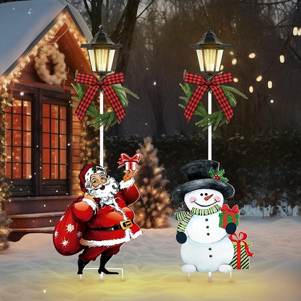 Tuanse 2 Pack Solar Christmas Outdoor Decoration 52 Inch Solar Xmas Snowman & Santa Pathway Lights Metal Garden | Lumora