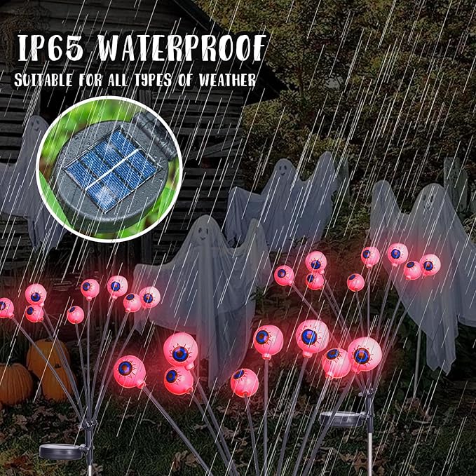 Upgraded Halloween Red Eyeball Lights 2 Packs 16 LED, Solar Garden Lights Outdoor Waterproof, Halloween Decorations Outdoor Lights for Yard Garden Lawn Path
