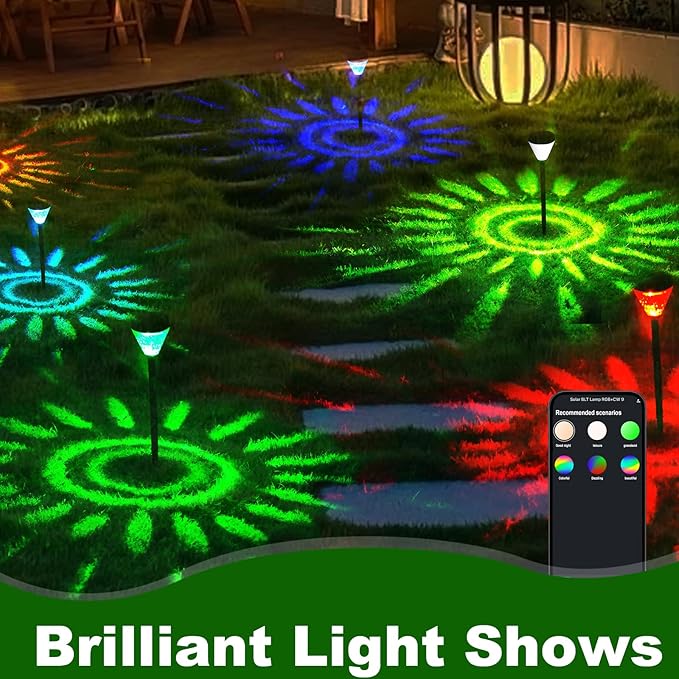 Giant Smart Solar Pathway Lights - 2 Pack Tall Bright RGBCW Waterproof, APP Control Outdoor Solar Lights for Paths | Lumora