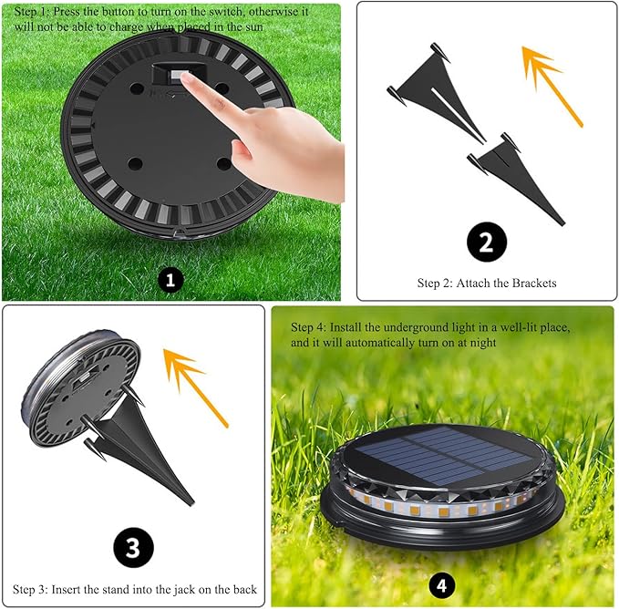 4-Pack Solar Ground Lights Warm White Light Disk Light Solar Powered Outdoor Waterproof in-Ground Lights Warm White | Lumora