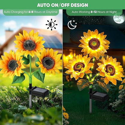 Solar Flowers Outdoor Waterproof: Gifts for Mom Mothers Day - 10Pack Sunflower with 30 Vivid Large Flowers - 800mAh Battery for 12H Runtime - IP65 Auto On/Off Solar Garden Lights for Patio Yard