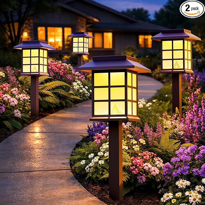 Anordsem Solar Garden Light Outdoor：2 Pack LED Waterproof Pathway Lighting - Uniquely Designed Modern Durable Decorative Lights for Lawns Walkways backyards - Gifts for Gardening Enthusiasts