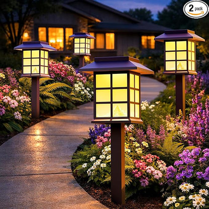 Anordsem Solar Garden Light Outdoor：2 Pack LED Waterproof Pathway Lighting - Uniquely Designed Modern Durable Decorative Lights for Lawns Walkways backyards - Gifts for Gardening Enthusiasts