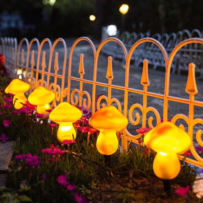 Set of 3 Orange Solar Powered Mushroom Toadstool LED Outdoor Waterproof Garden Pathway Landscape Lights