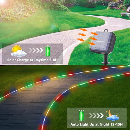 Solar Rope Lights, 33ft 100LED Solar String Lights, 8 Modes Waterproof Solar Powered Outdoor Light, Flexible Clear Tube Light for Garden, Backyard, Patio, Deck, Porch, Pool, Tree Decor - Multicolor