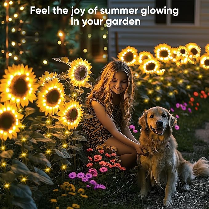 Solar Flowers Outdoor Waterproof: Gifts for Mom Mothers Day - 3 Pack Sunflower with 9 Vivid Large Flowers - 800mAh Battery for 12H Runtime - IP65 Auto On/Off Solar Garden Lights for Patio Yard