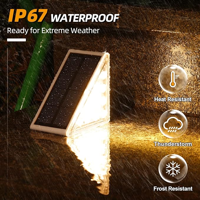 NIORSUN Outdoor Step Lights,8 Pack Warm White Solar Step Lights Waterproof IP67 Auto On Off,Solar Lights for | Lumora